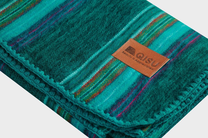 QISU Alpaca Wool Blanket Throw | Large, Beautiful, Warm, Variegated | 85 x 65 inches | Ultra-Soft, Hypoallergenic and Breathable | Non-Itchy or Scratchy (Turquoise Sea Foam Variegated) - Image 2